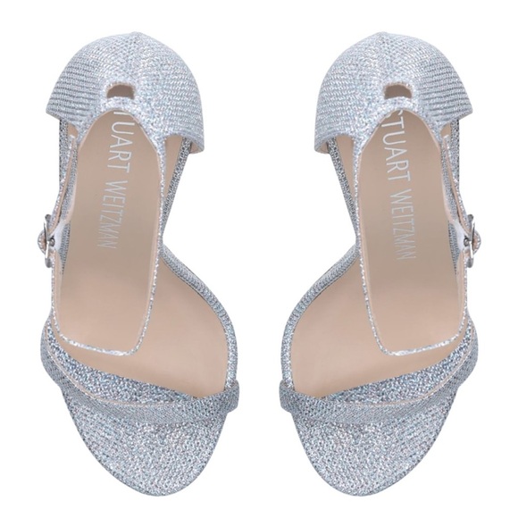 Stuart Weitzman Embellished Silver Sparkle Shimmer Nudistsong Sandals 120 sz 10 - Picture 3 of 12